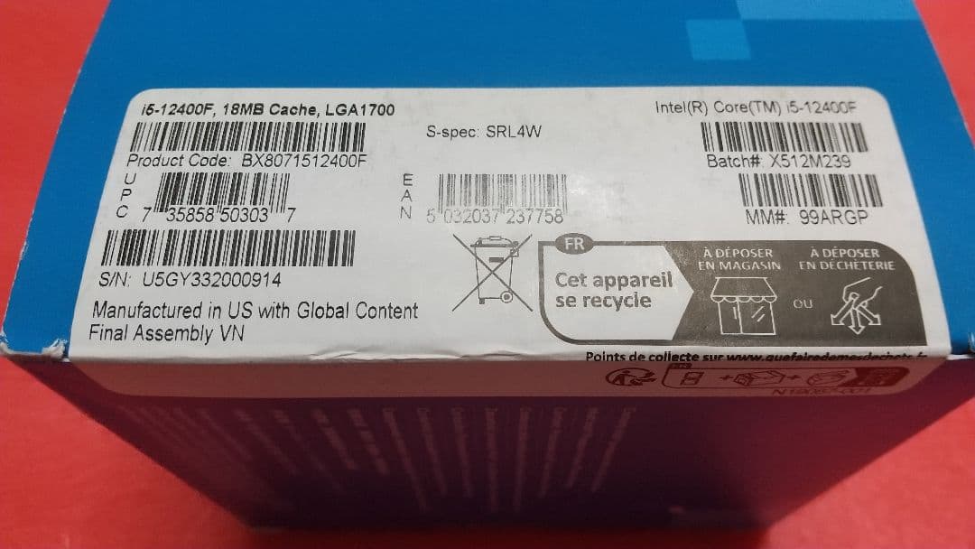 未開封品 Intel Core i5-12400F