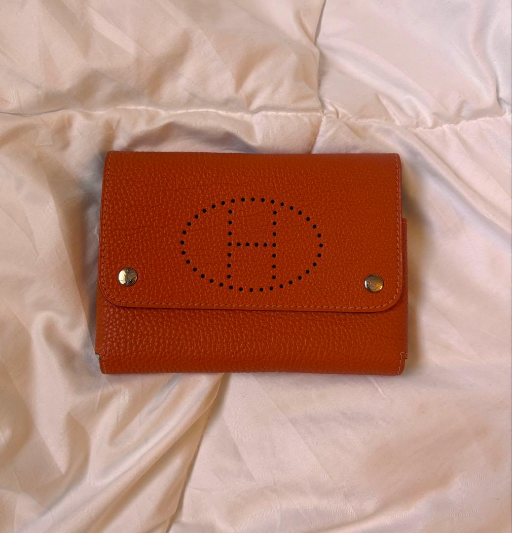 エルメス トランプケースオレンジ ユニセックストリヨンレザーカードケース