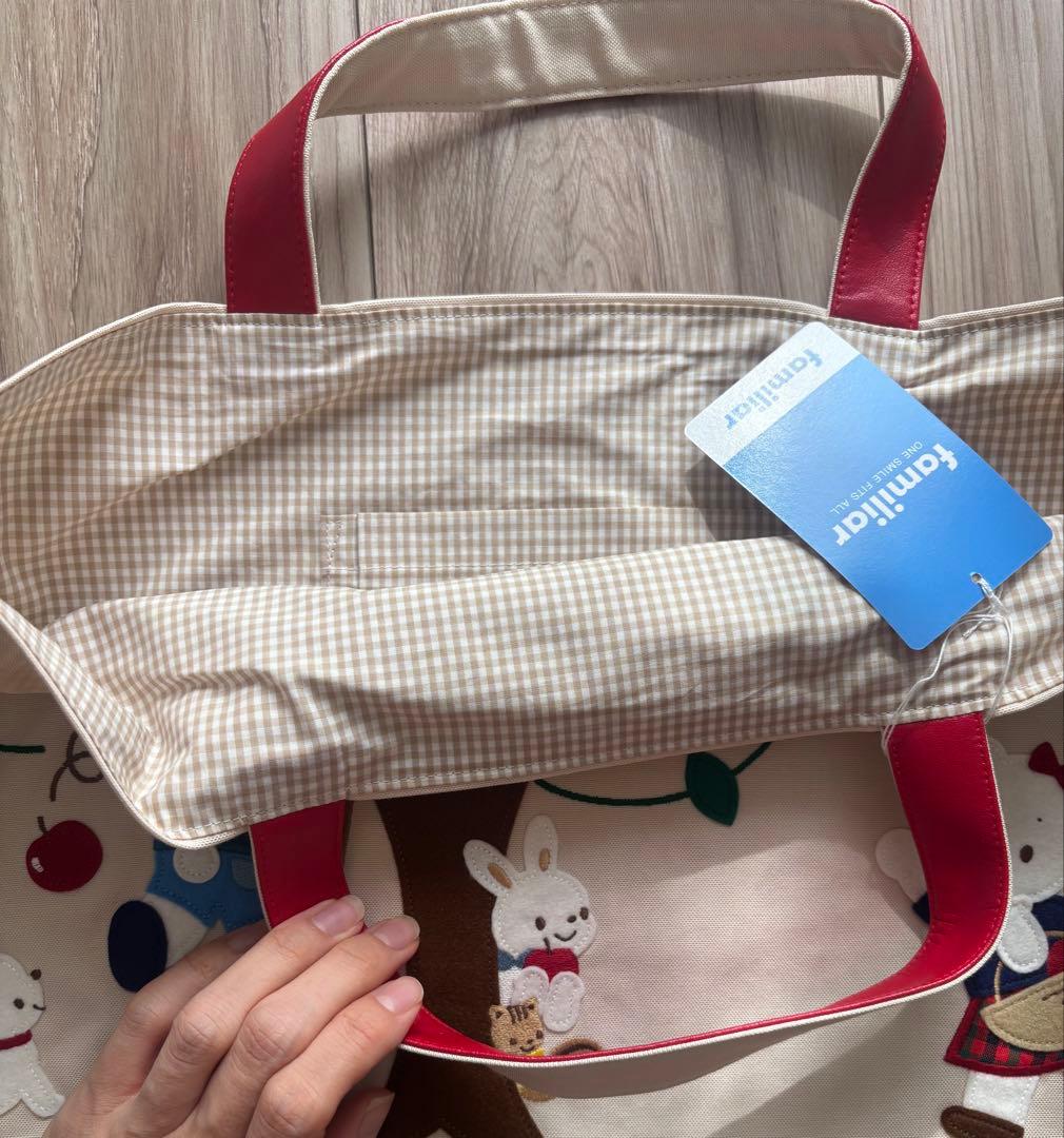 新品♡ファミリアレッスンバッグ　デニムバッグ　アイボリー