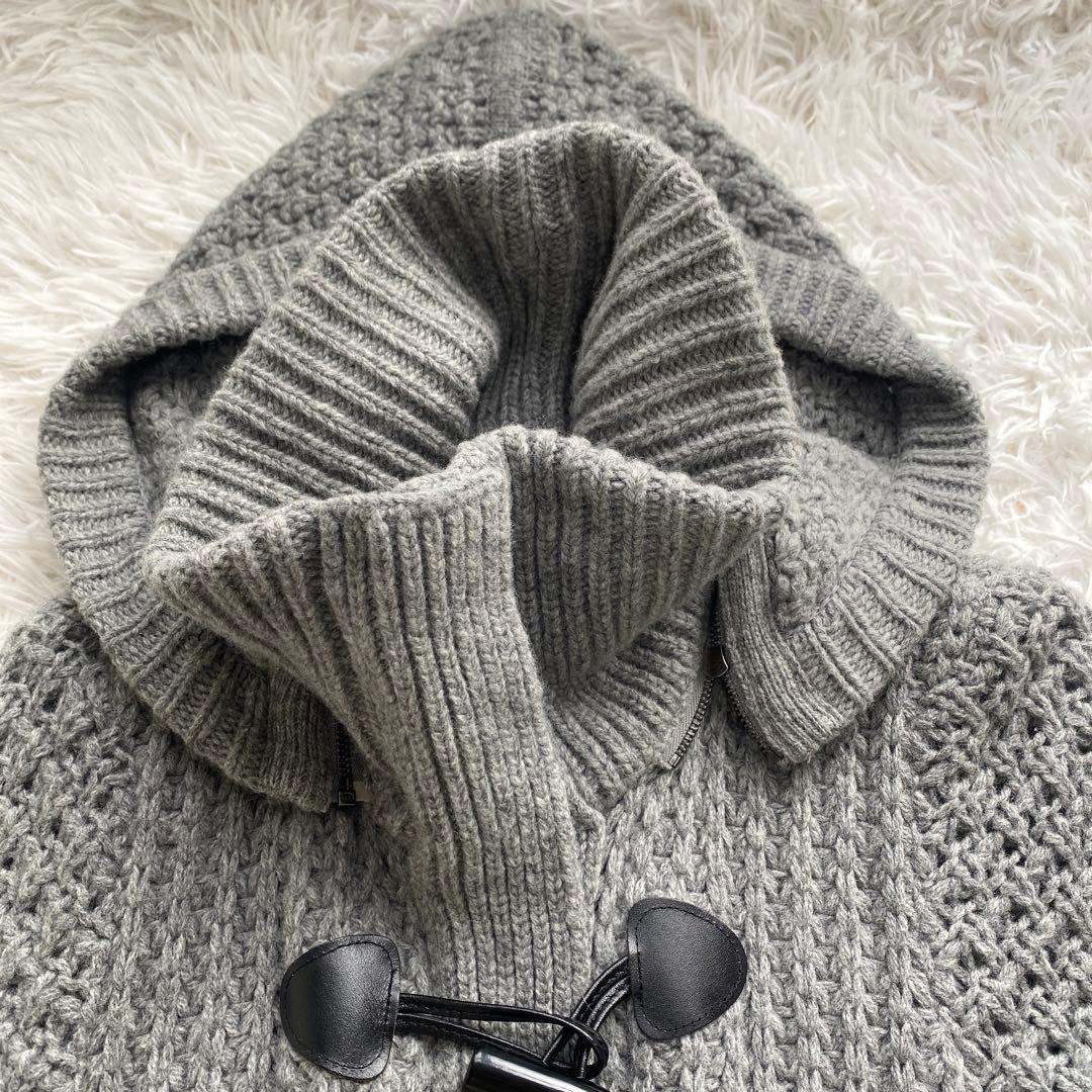 美品　バーバリー　ダッフル　ニットコート　カーディガン　カシミヤ混　フード取外可