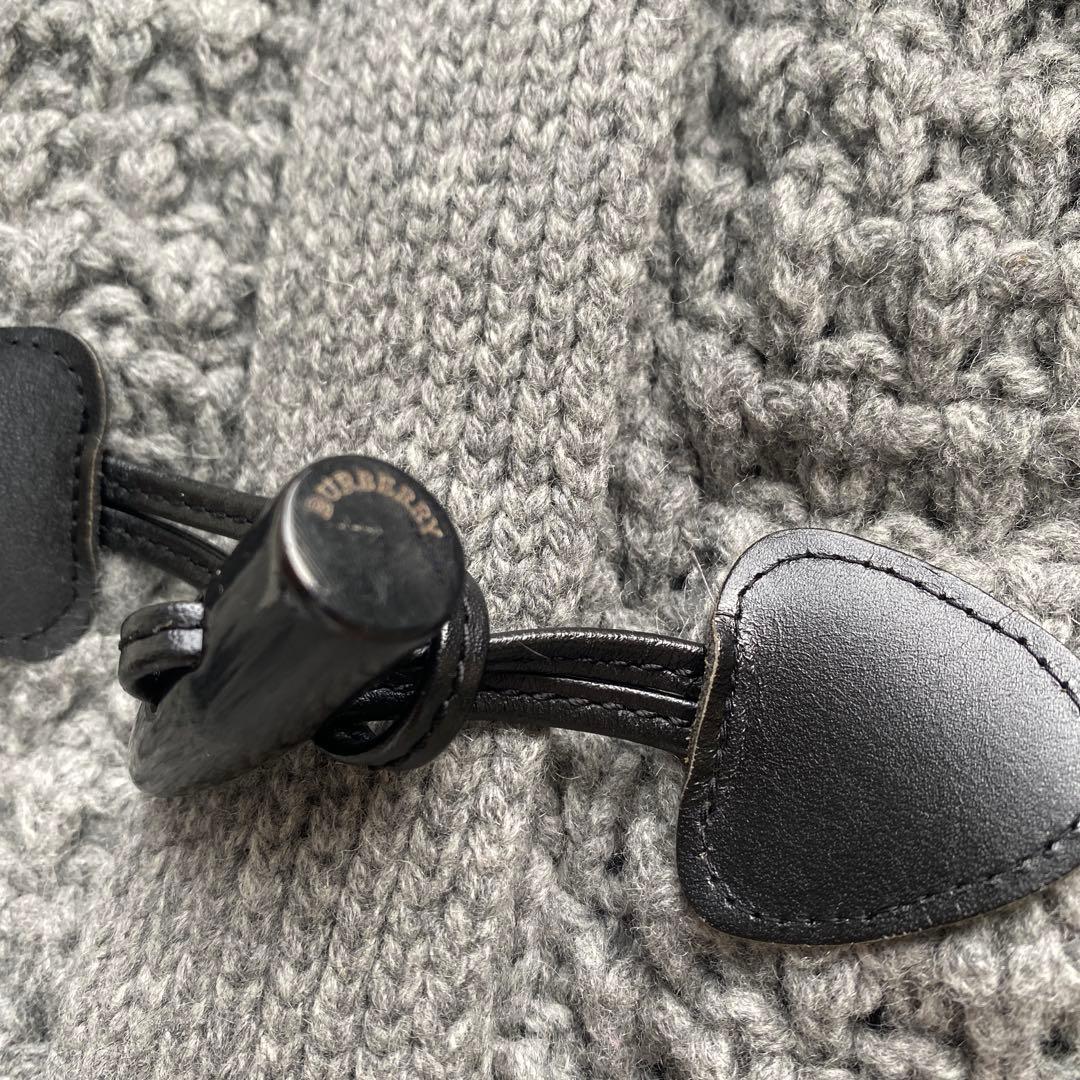 美品　バーバリー　ダッフル　ニットコート　カーディガン　カシミヤ混　フード取外可