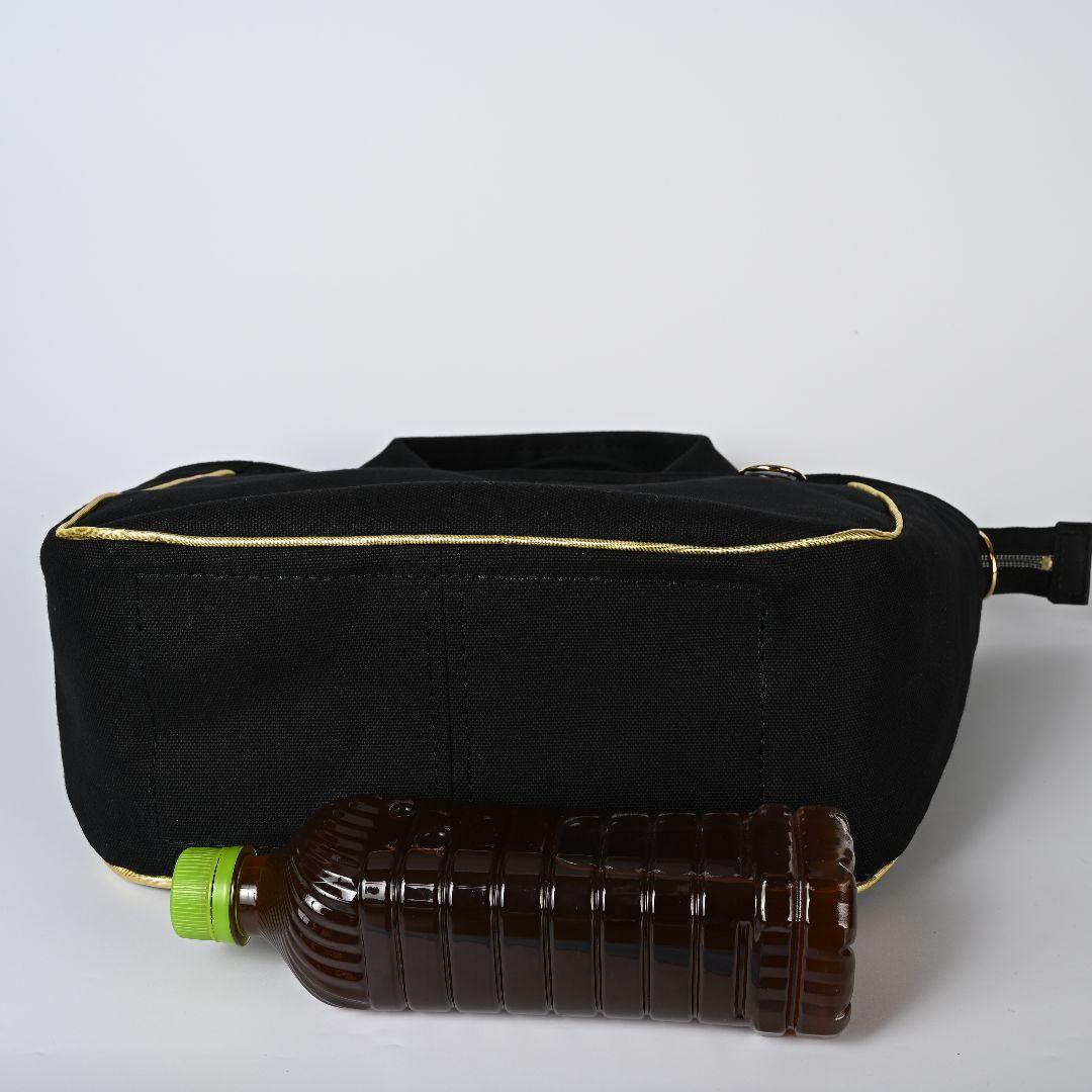 [柴はち☆]8号/11号×倉敷帆布×8番糸 玉縁ラウンドトートL(黒/金)