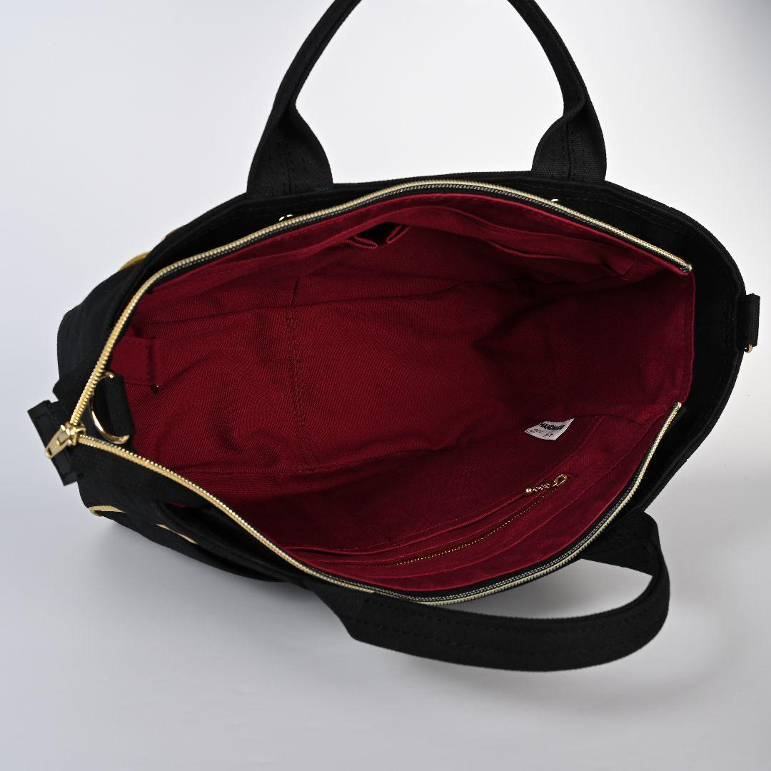 [柴はち☆]8号/11号×倉敷帆布×8番糸 玉縁ラウンドトートL(黒/金)