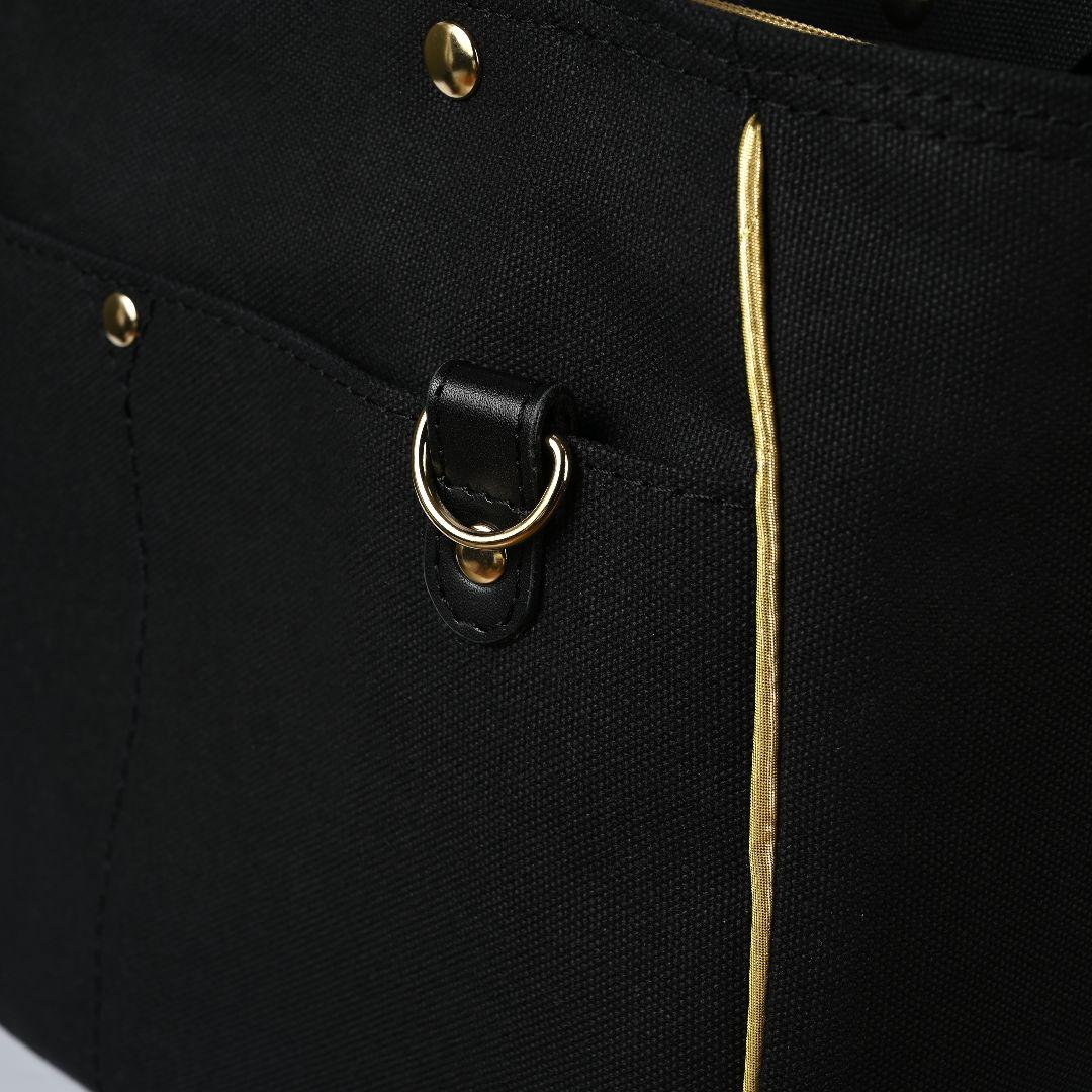 [柴はち☆]8号/11号×倉敷帆布×8番糸 玉縁ラウンドトートL(黒/金)