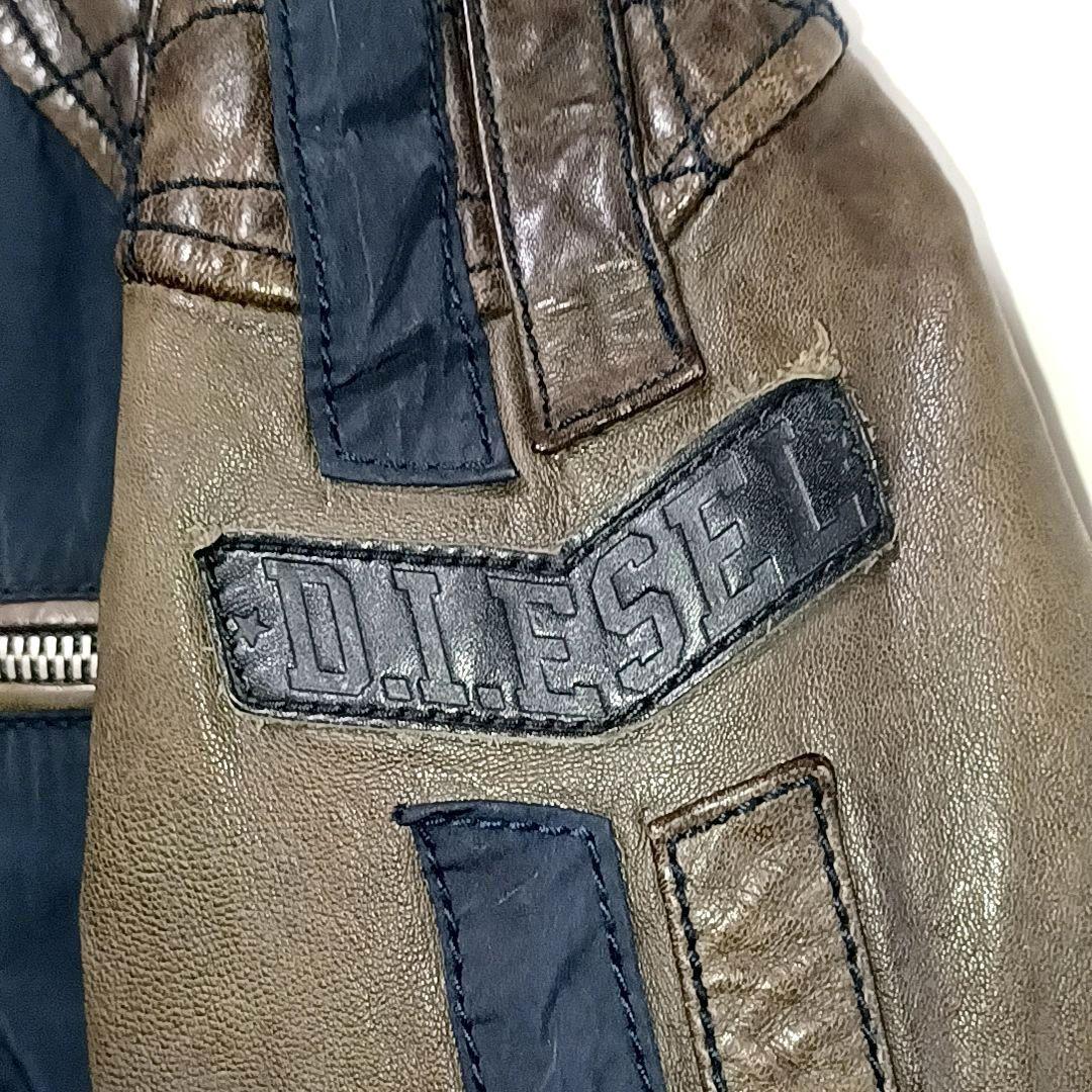 美品★DIESEL ディーゼル　ラムレザー × ナイロン　ライダースジャケット