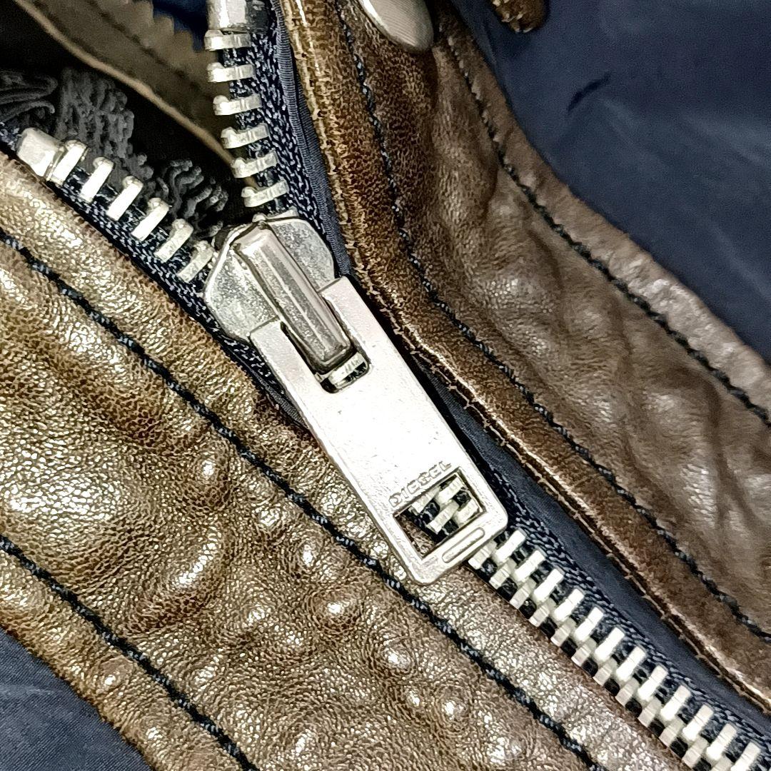 美品★DIESEL ディーゼル　ラムレザー × ナイロン　ライダースジャケット