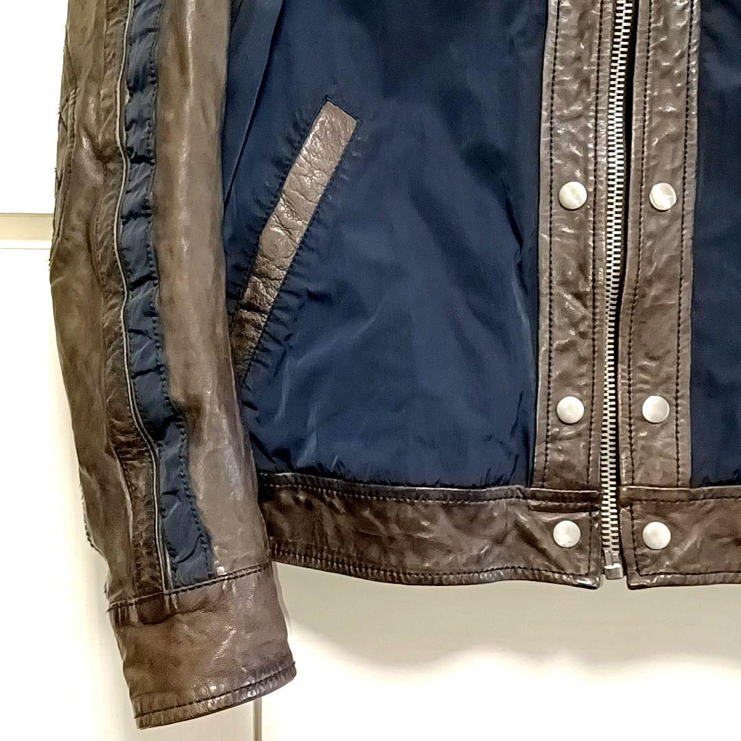 美品★DIESEL ディーゼル　ラムレザー × ナイロン　ライダースジャケット