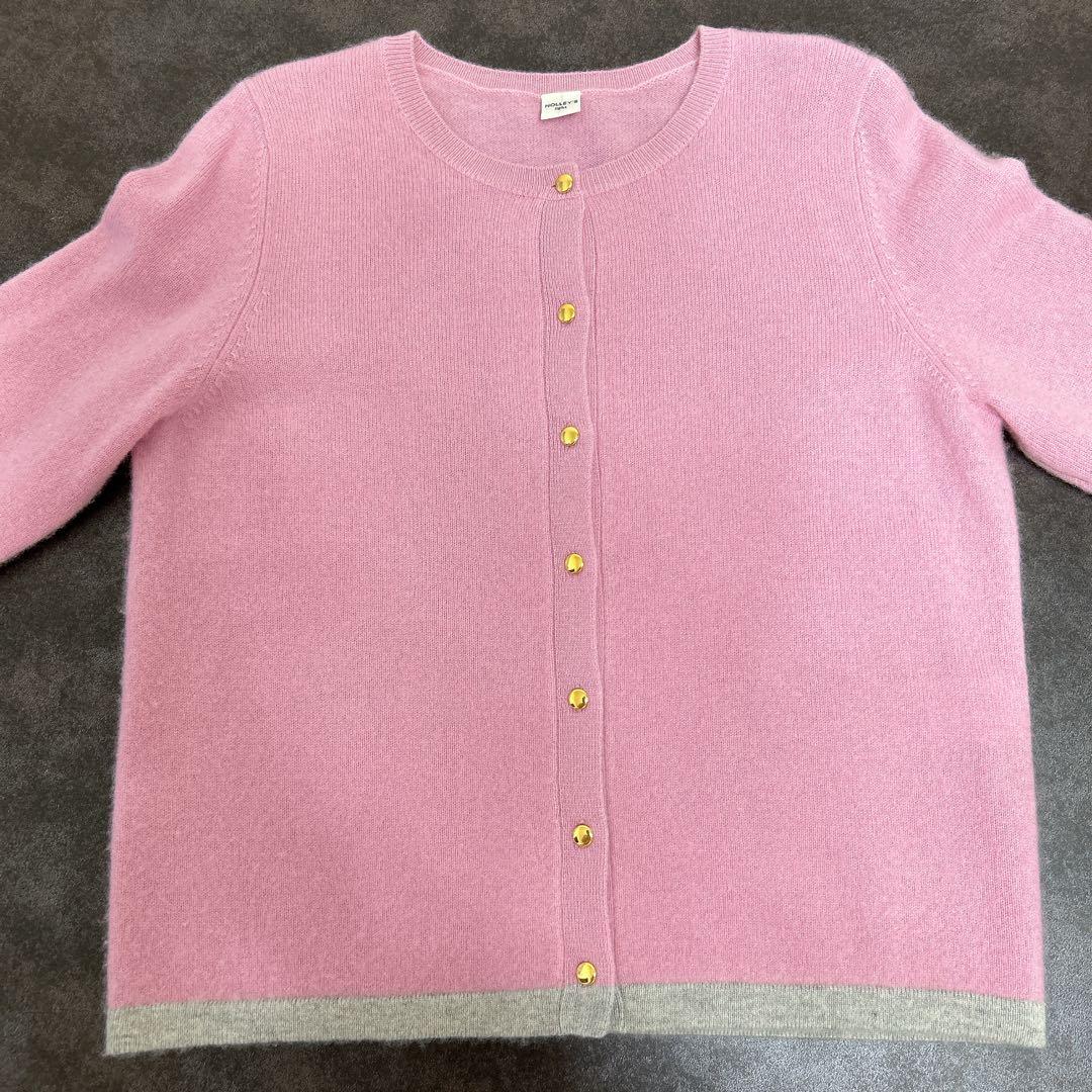 カシミヤ100% ピンク グレー 長袖カーディガン
