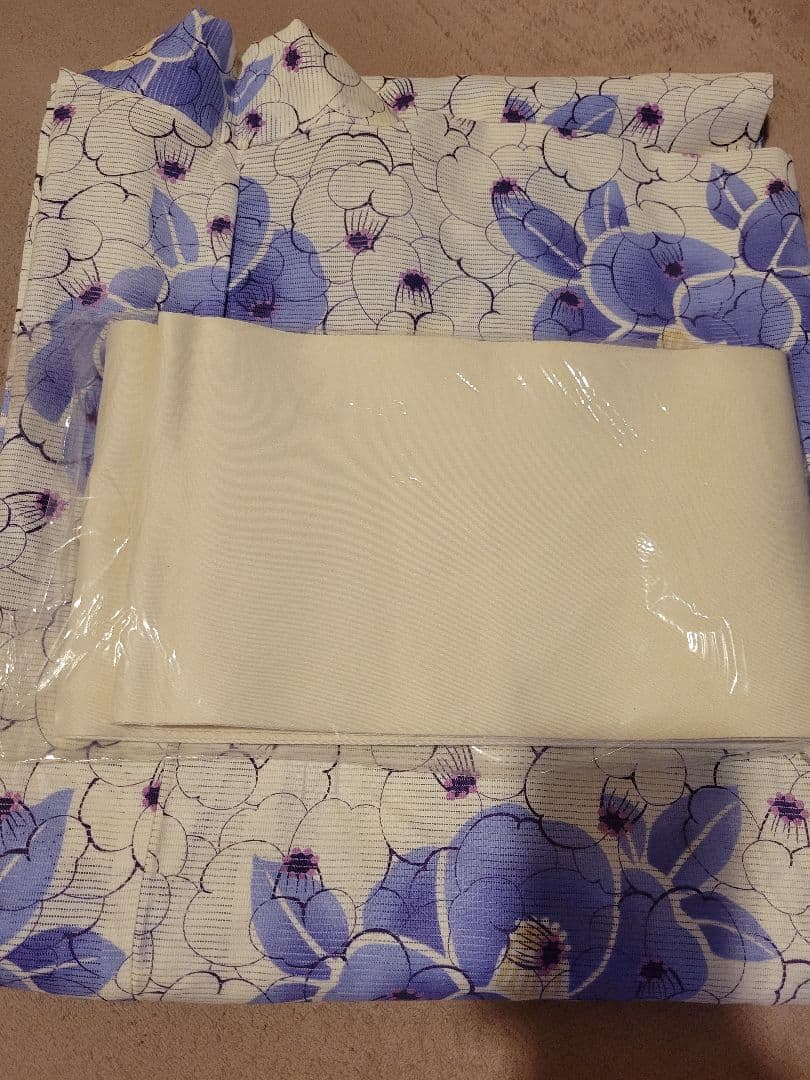 【最終価格】浴衣 高級綿絽 紫色花柄 半幅帯付き