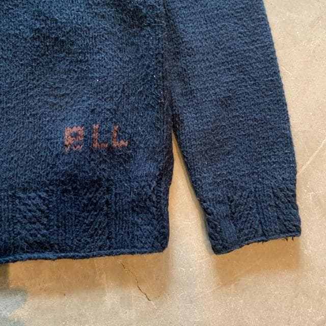 【M】ラルフローレン コットン ハンドニット 紺■ビンテージ古着 ハーフジップ