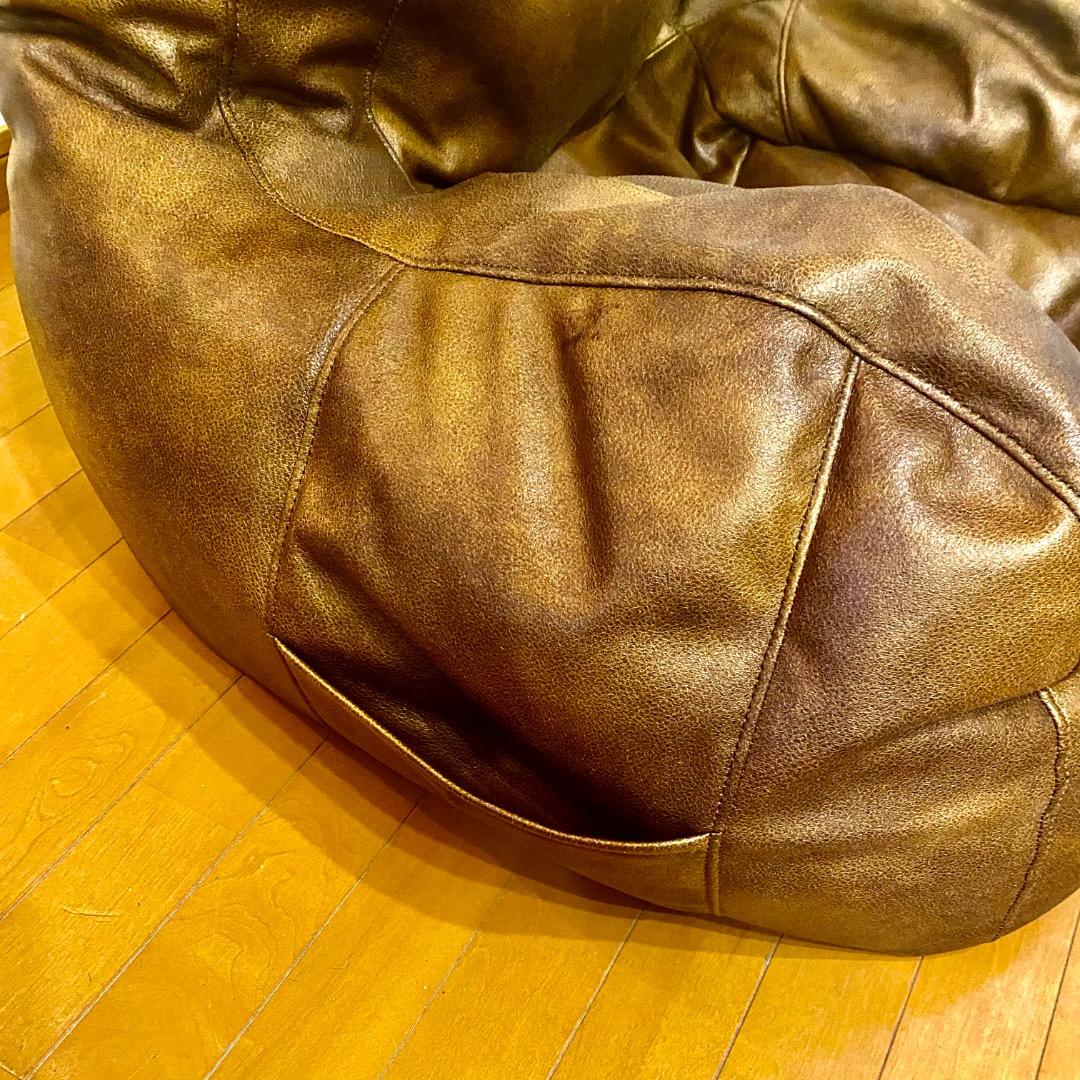 ビーズクッション　1人掛け　レザー　合皮　ブラウン