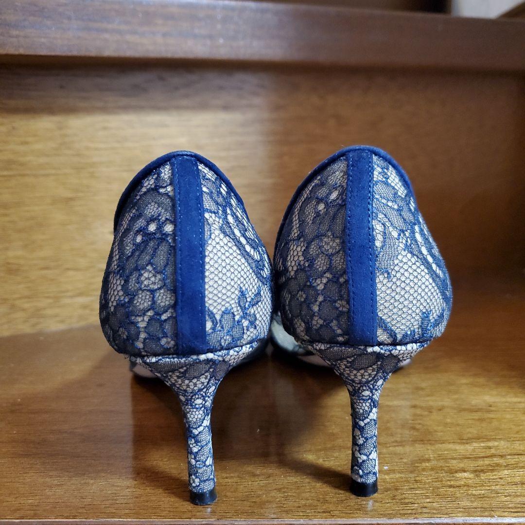 【ララママ】JIMMY CHOO ネイビー・ベージュ レースハイヒール美品