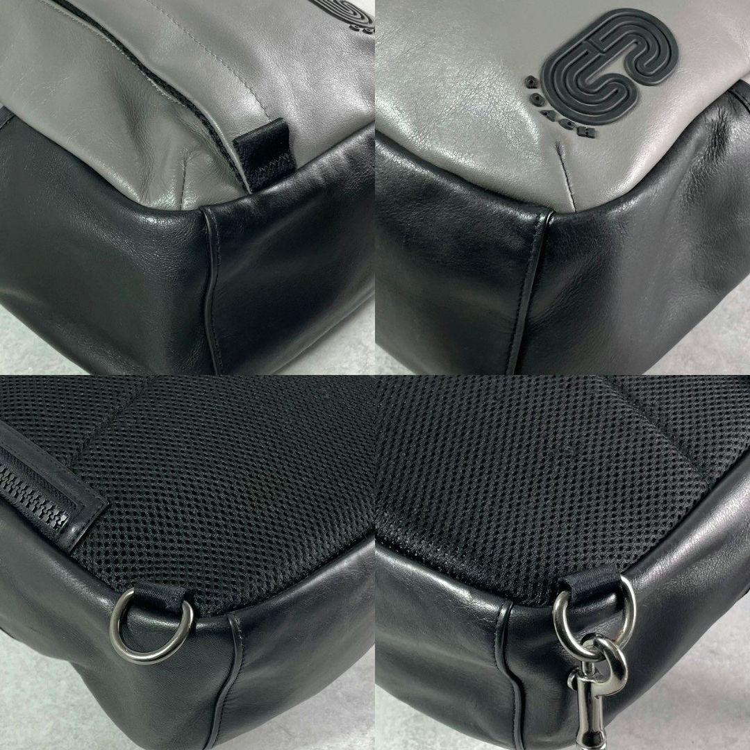 極美品 コーチ エッジパック ボディバッグ ビジネスバッグ レザー ロゴ グレー