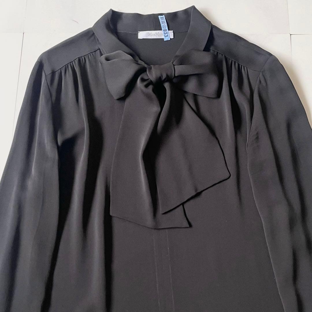 極美品 マックスマーラ ボウタイ ブラウス 白タグ とろみ素材 ストレッチ素材