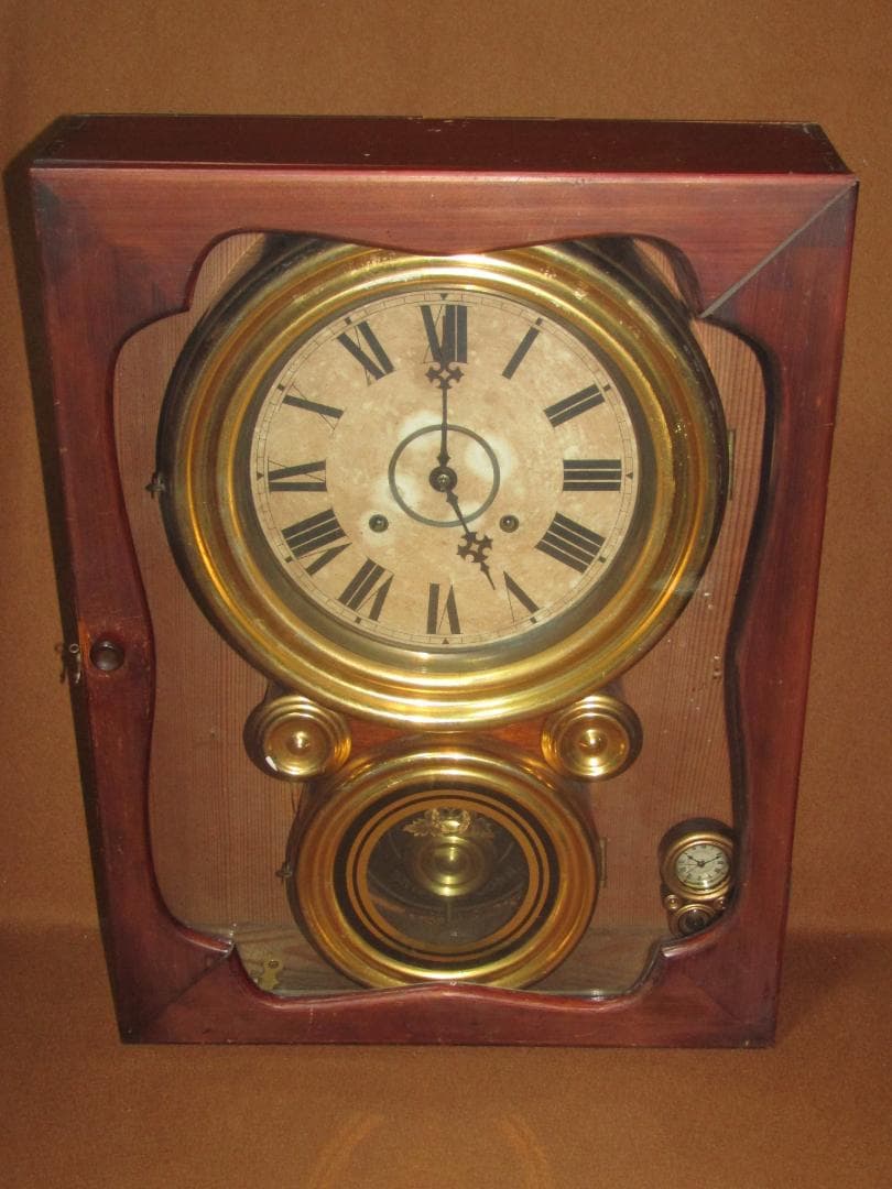 【イングラハム 掛時計 ダルマ時計 金四ツ丸　木箱付】アメリカ製　稼動品　明治