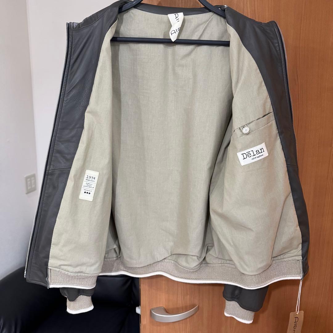 未使用タグ付き Delan デラン ナッパレザー トープカラー ライダース 50