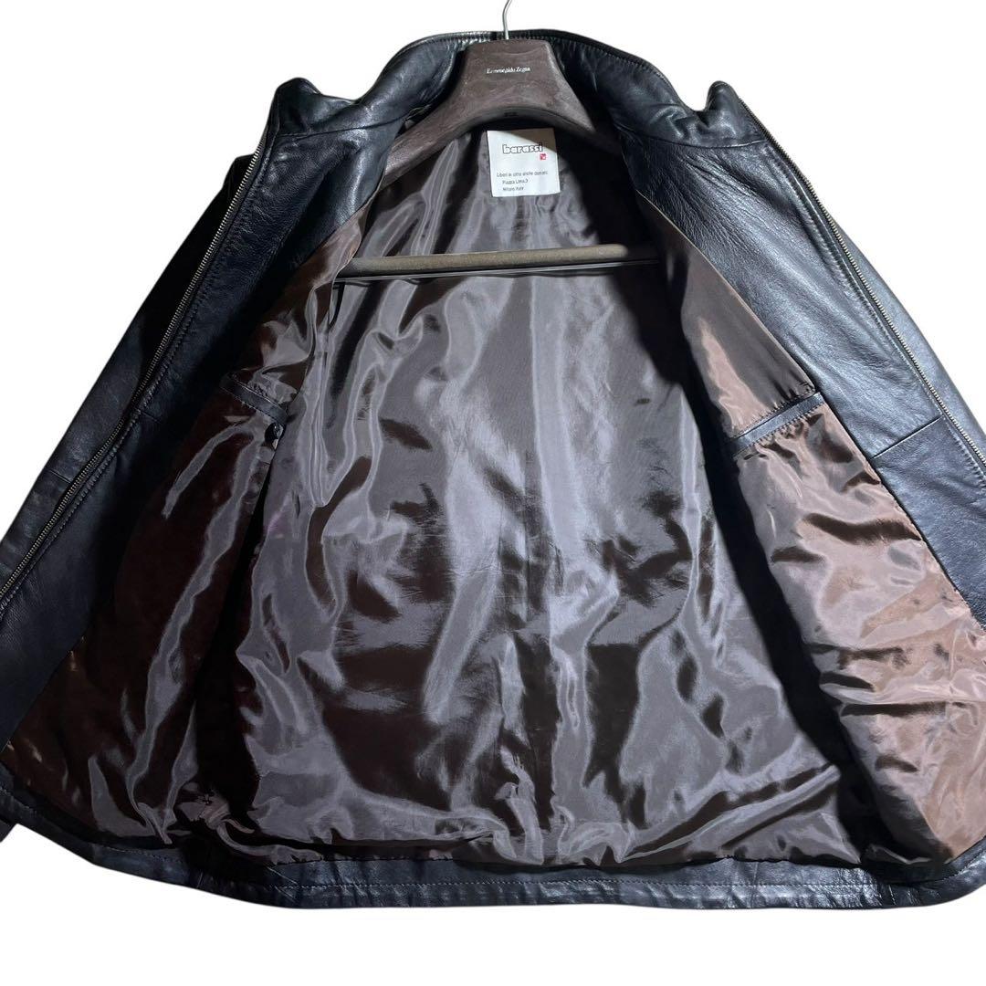 美品 XL羊革 brassi メンズ シングルライダースジャケット 編み込み 黒