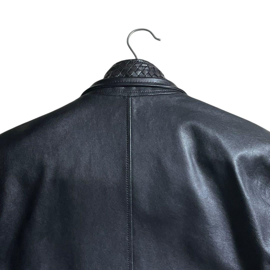 美品 XL羊革 brassi メンズ シングルライダースジャケット 編み込み 黒