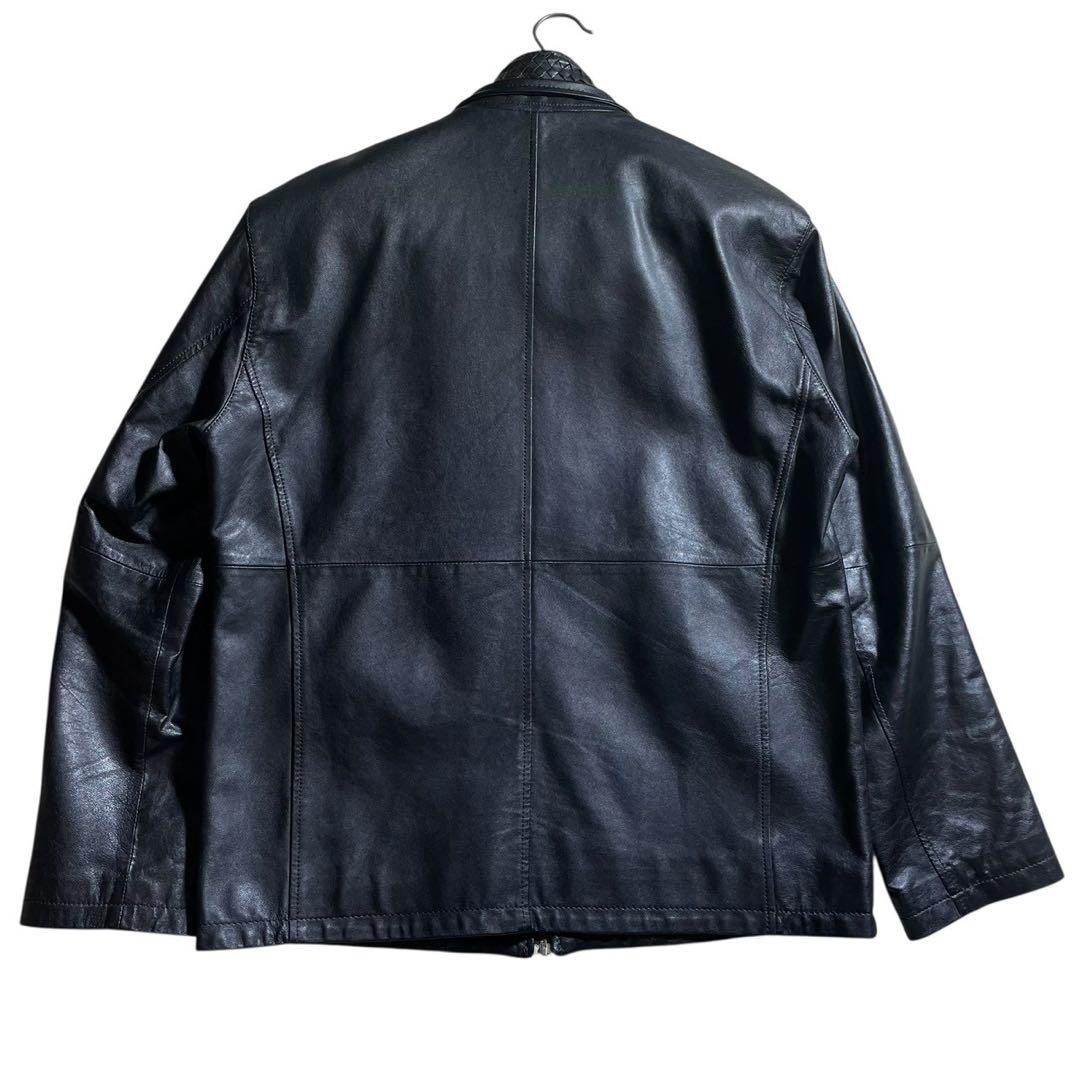 美品 XL羊革 brassi メンズ シングルライダースジャケット 編み込み 黒
