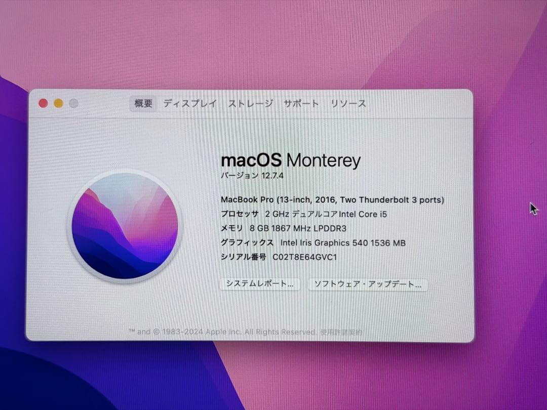 MacBook本体 MacBook Pro 2016 13inch 2 Thunderbolt 3