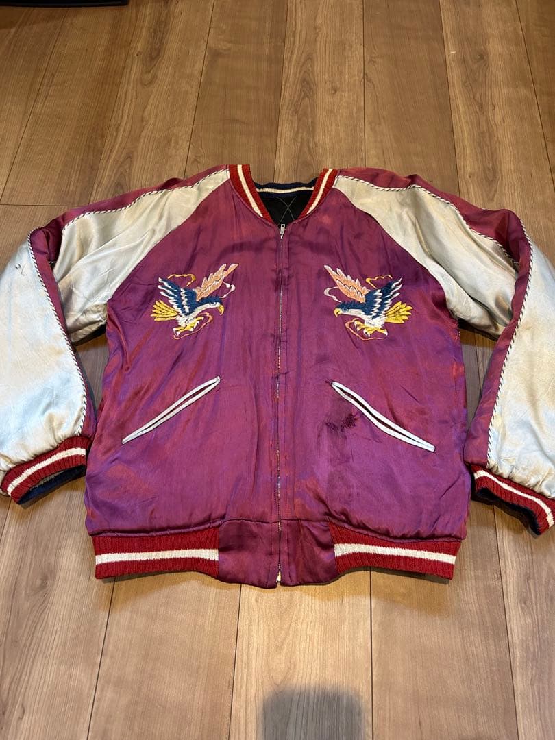 40s 50sヴィンテージスカジャン 鷲赤　Japanマップ黒