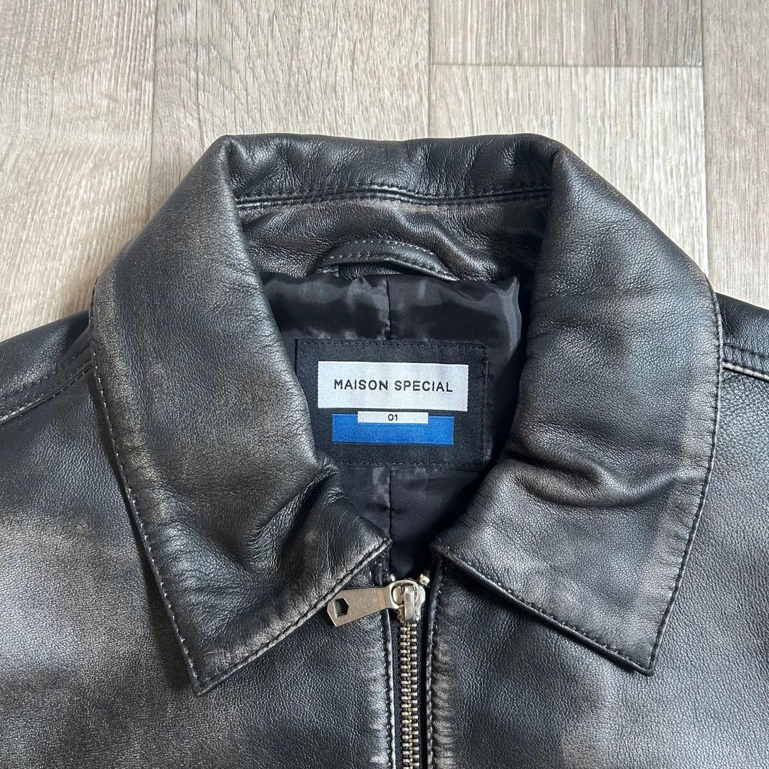 メゾンスペシャル シープレザー シングルライダージャケット ダークブラック
