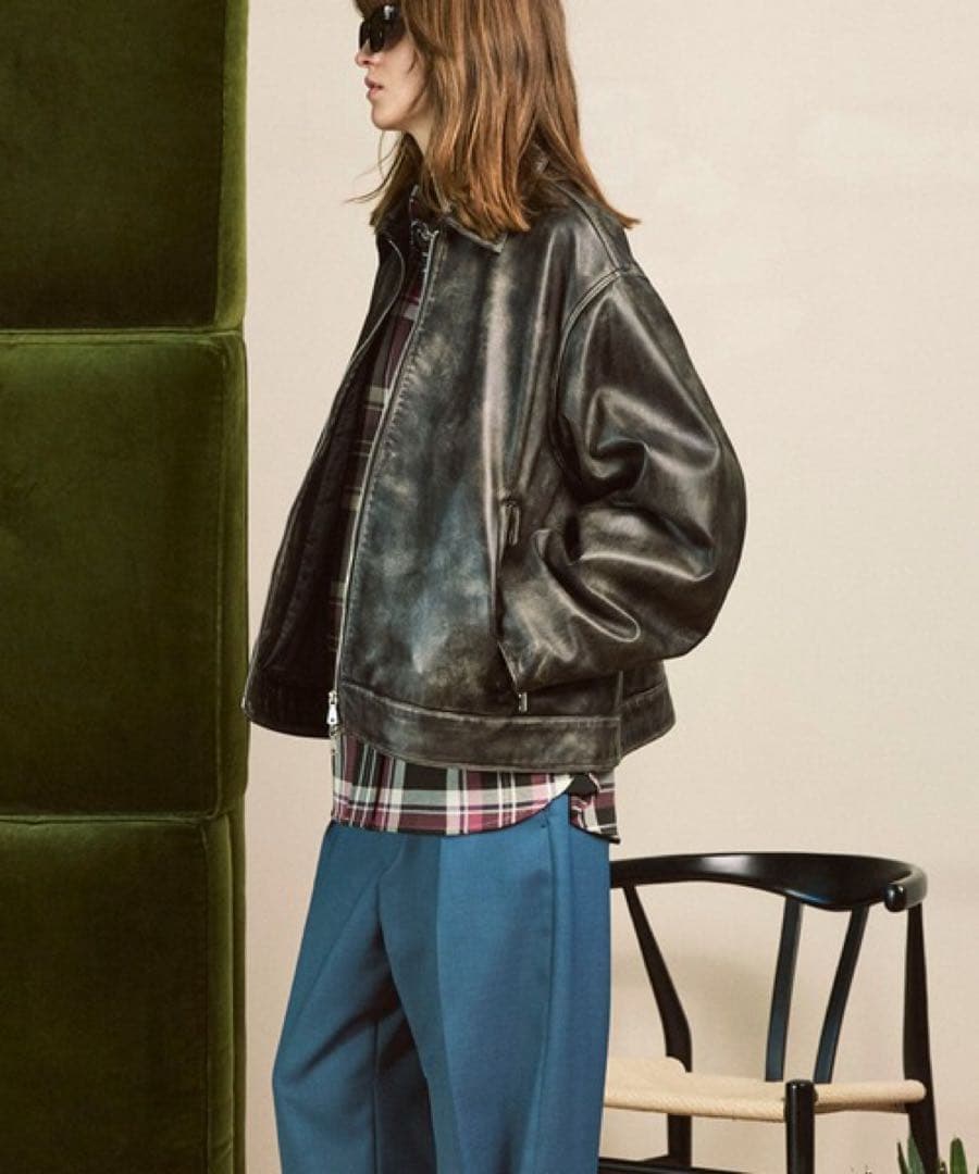 メゾンスペシャル シープレザー シングルライダージャケット ダークブラック