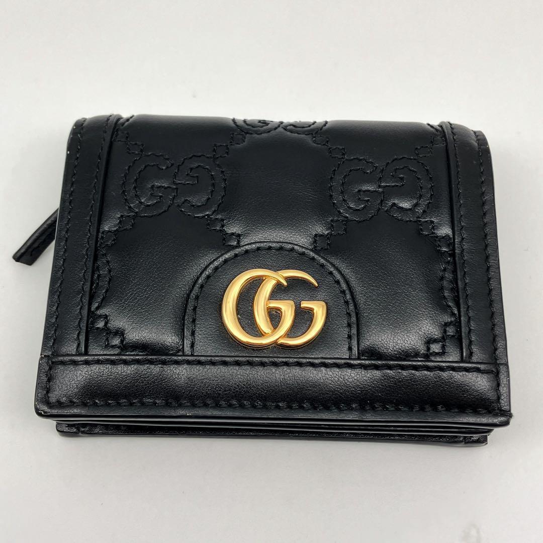 【未使用級】GUCCI グッチ マトラッセ マーモント ミニウォレット ブラック