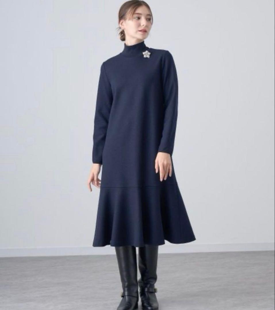 ANAYI ウールジャージーヘムフレア ワンピース