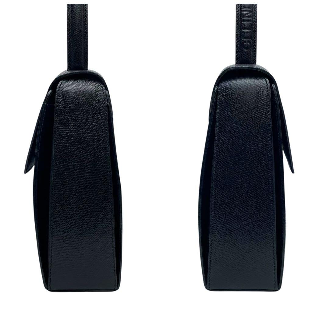 良品 セリーヌ ロゴ レザー ハンド バッグ フォーマル ブラック 黒