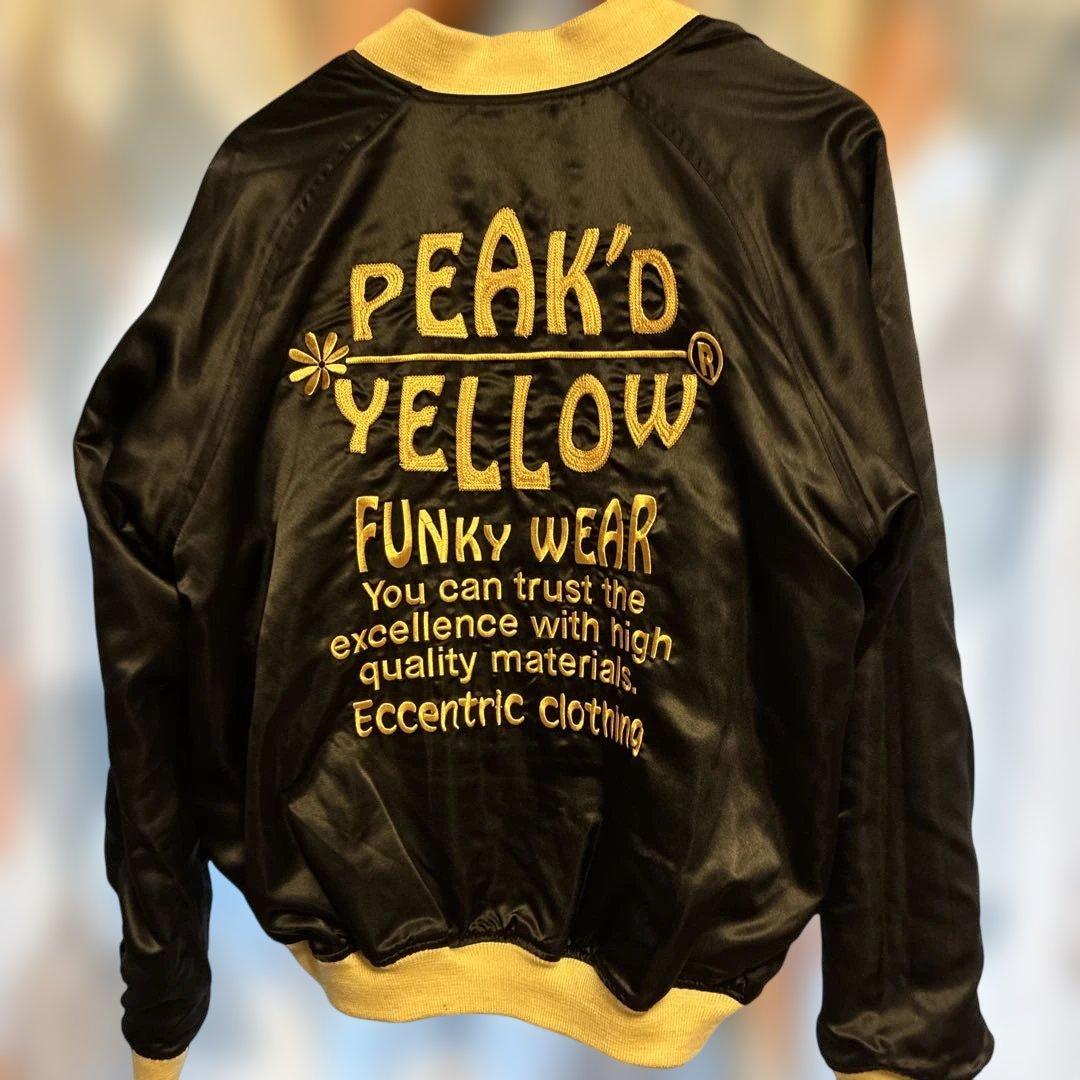 ピークドイエロー★ベロア サテン 総刺繍 姉御リバーシブル スカジャン 黒 L