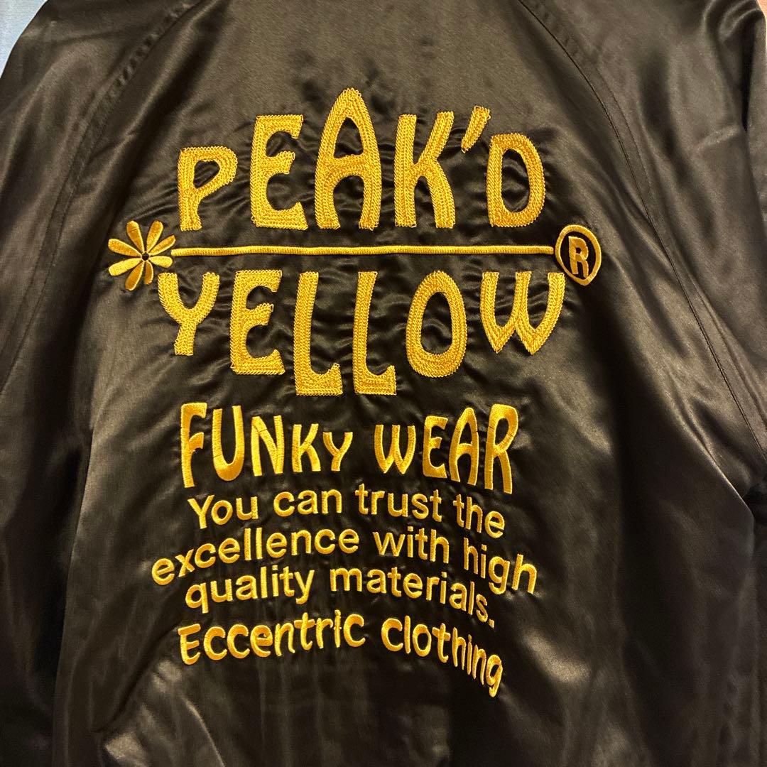 ピークドイエロー★ベロア サテン 総刺繍 姉御リバーシブル スカジャン 黒 L