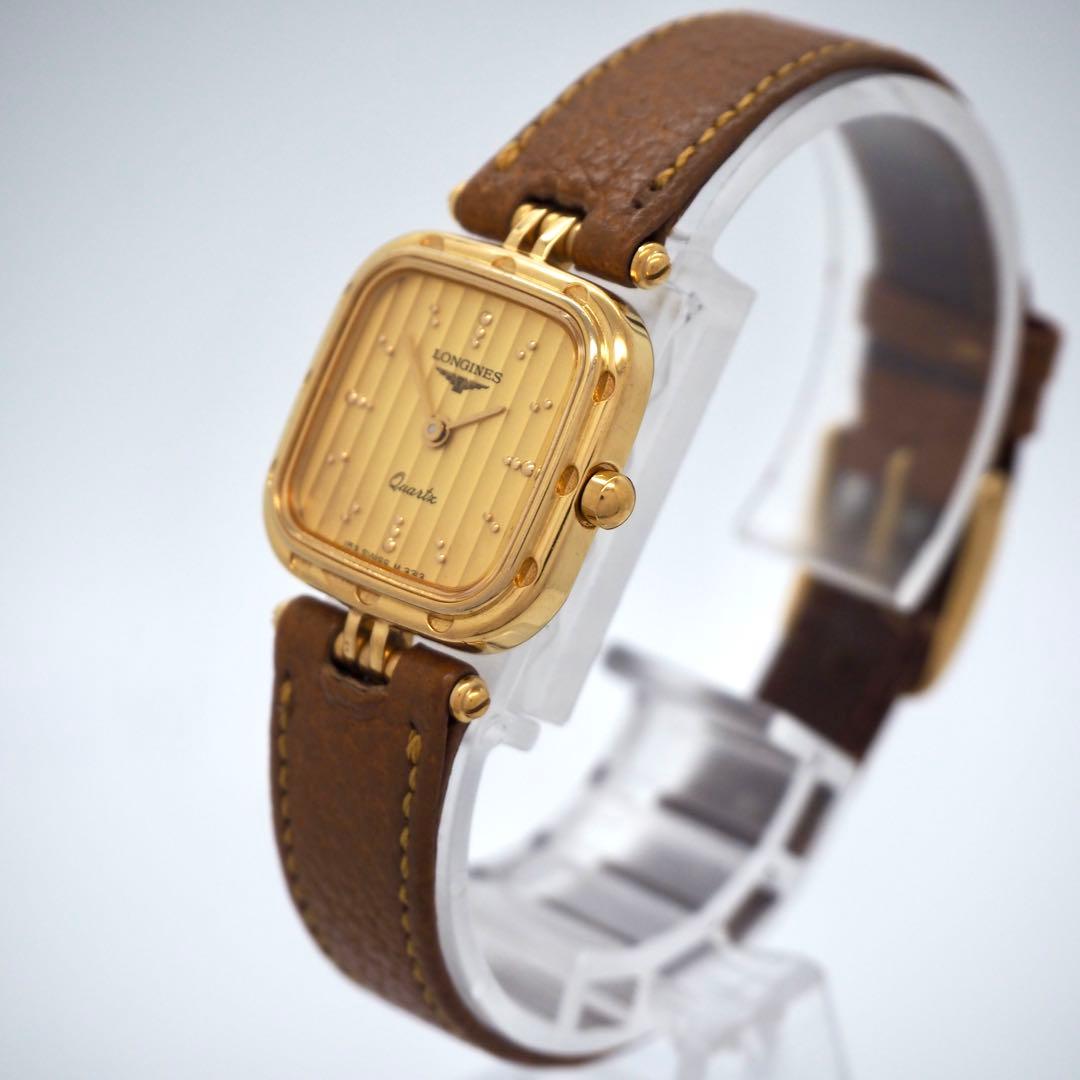 700 稼働　LONGINES 時計　レディース　スクエア　ストライプ　ゴールド