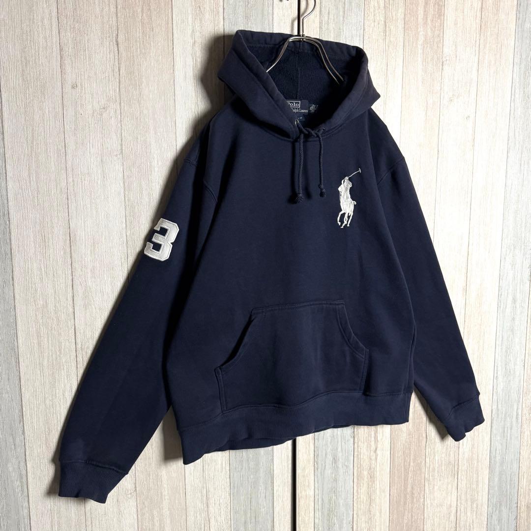 3706【希少XL・美品】90s ラルフローレン ビッグポニー刺繍ロゴ パーカー