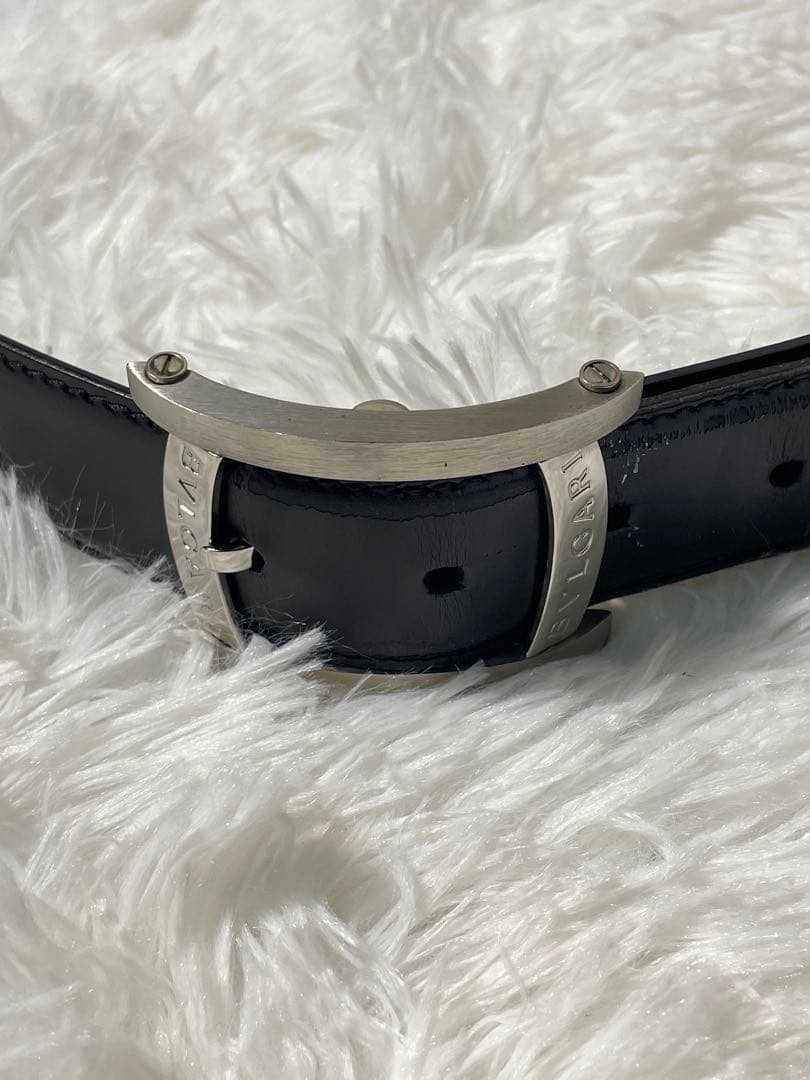 BVLGARI 本革　レザーベルト シルバーバックル リバーシブル仕様 ブラック