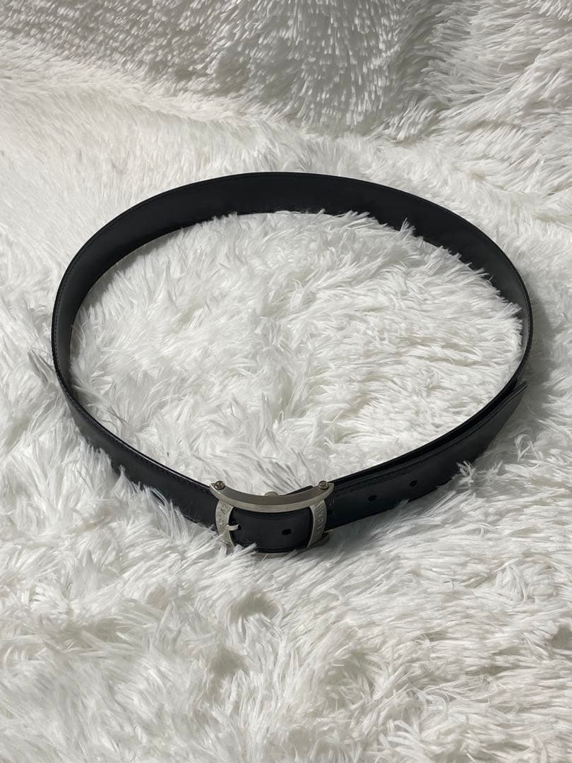 BVLGARI 本革　レザーベルト シルバーバックル リバーシブル仕様 ブラック