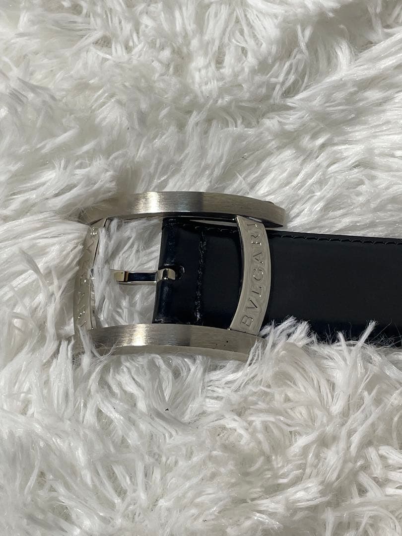 BVLGARI 本革　レザーベルト シルバーバックル リバーシブル仕様 ブラック