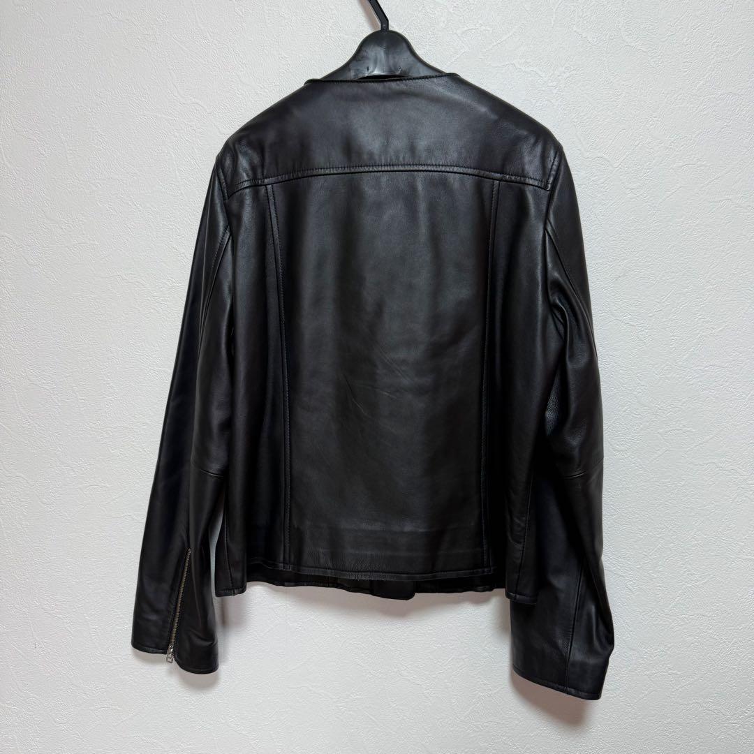 もりのがっこう　ラムレザー ノーカラージャケットブルゾン　ライダースジャケット
