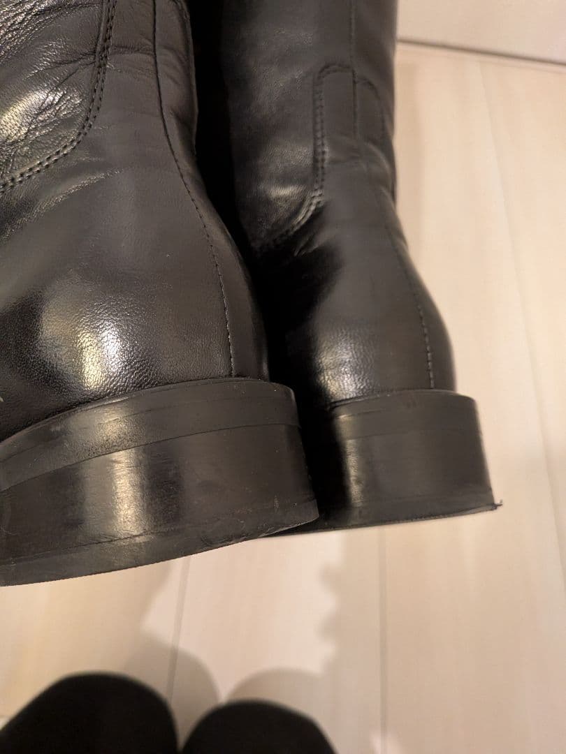 ☆ルカグロッシ☆ファー付きレザー ロングブーツ ブラック