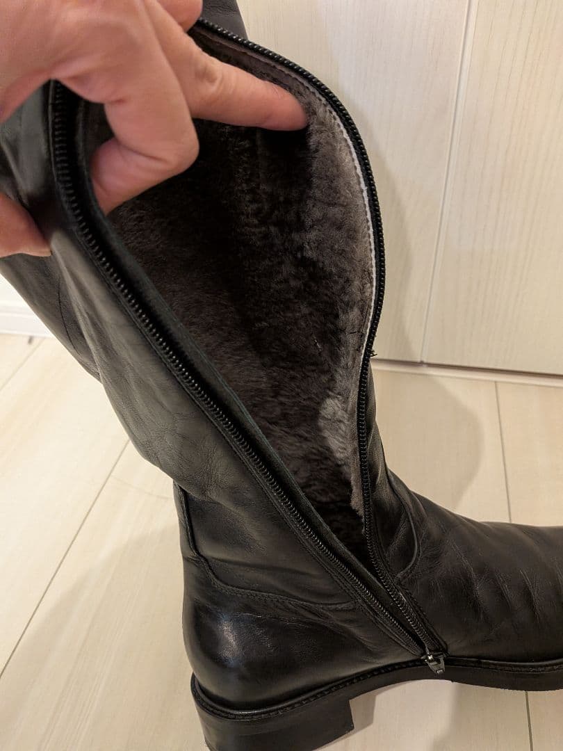 ☆ルカグロッシ☆ファー付きレザー ロングブーツ ブラック