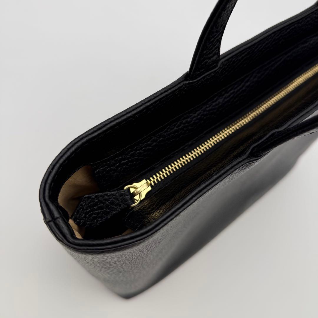 【極美品】HushTug ハッシュタグ ジップミニトート ブラック シボ革