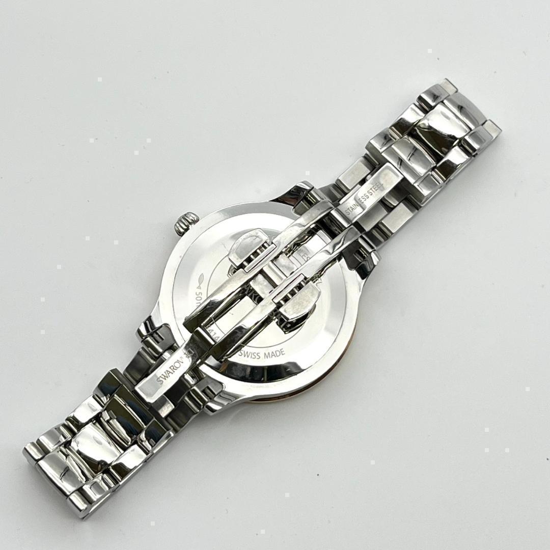 良品 スワロフスキー 時計 電池交換済 ダイヤ ロゴ金具 カットベゼル 3針