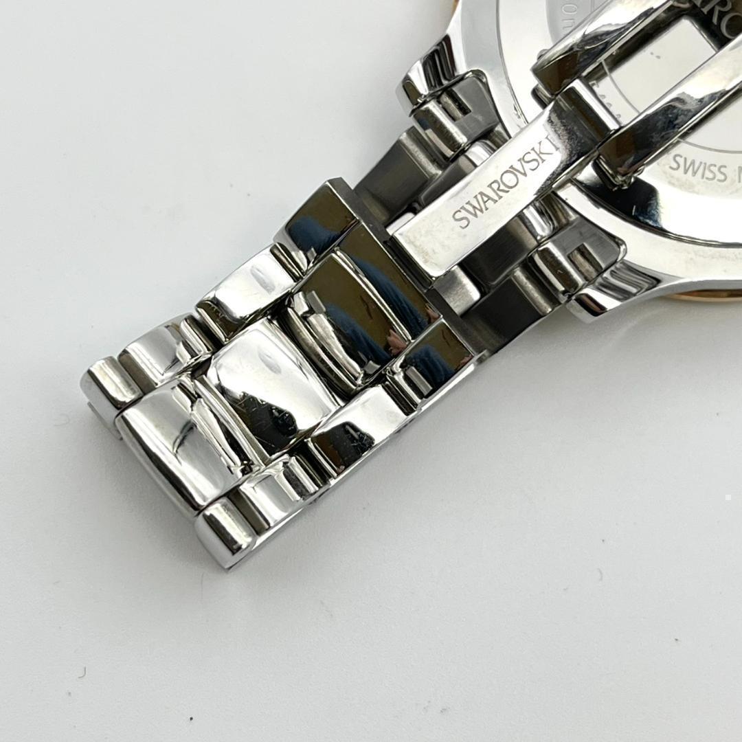 良品 スワロフスキー 時計 電池交換済 ダイヤ ロゴ金具 カットベゼル 3針