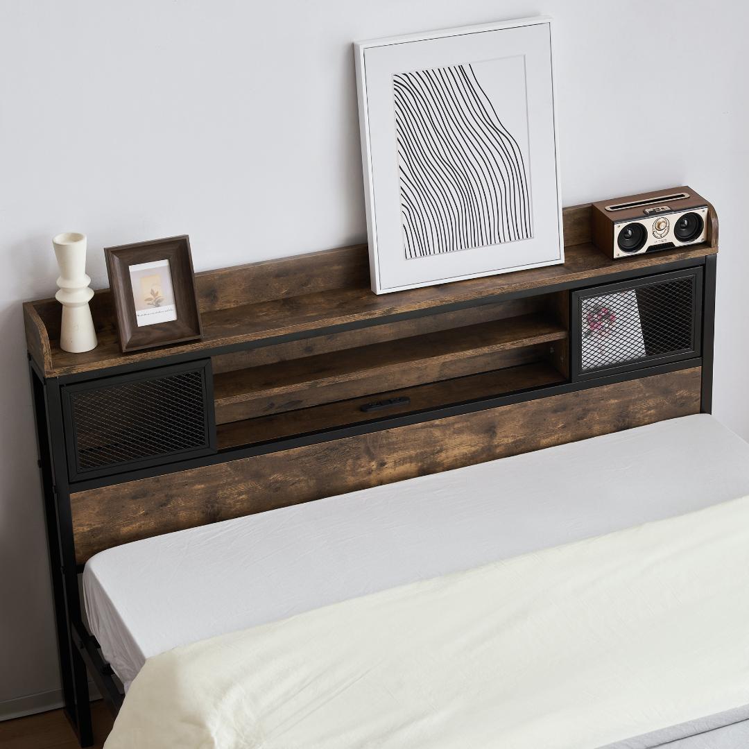 限定セール！売切ゴメンD・ダブル　高級ベッドフレーム・コンセント付き　BROWN