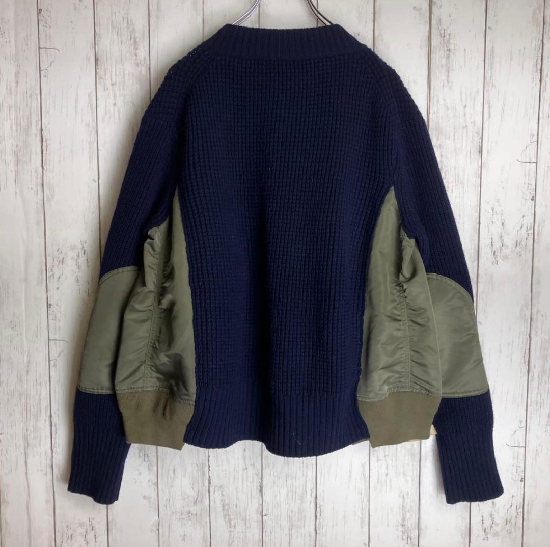【名作】sacai サカイ　再構築　ドッキング ニット　MA1 ネイビー　 3