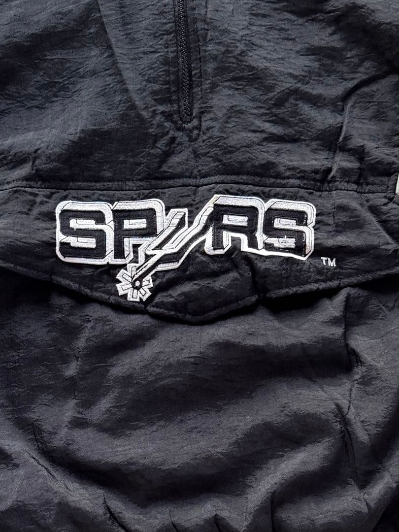 90s NBA スターター製SPURS プルオーバージャケット 中綿入り 黒