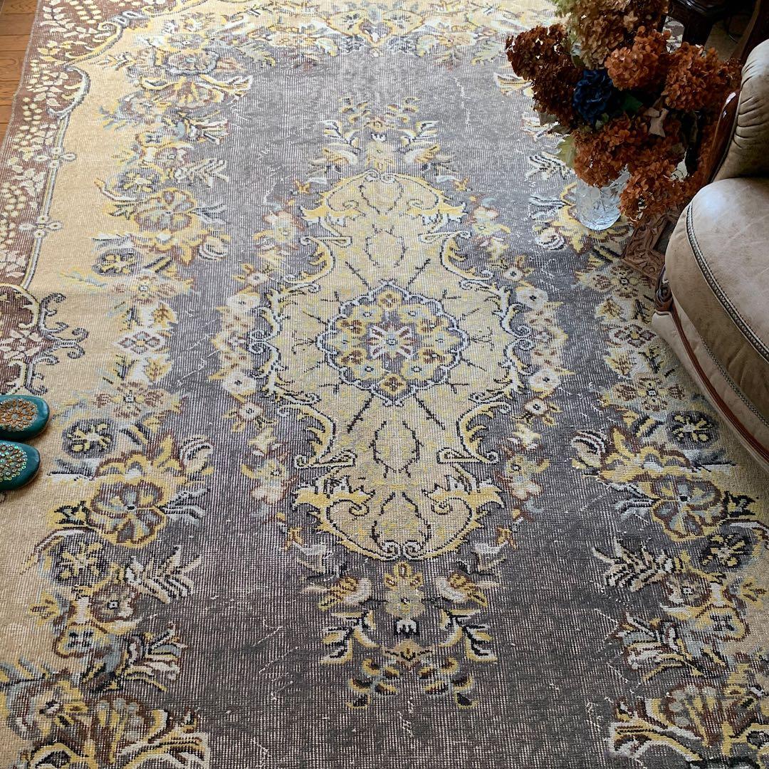 超大判　特大　トルコヴィンテージラグ　278×180スモーキーグレー　トルコラグ