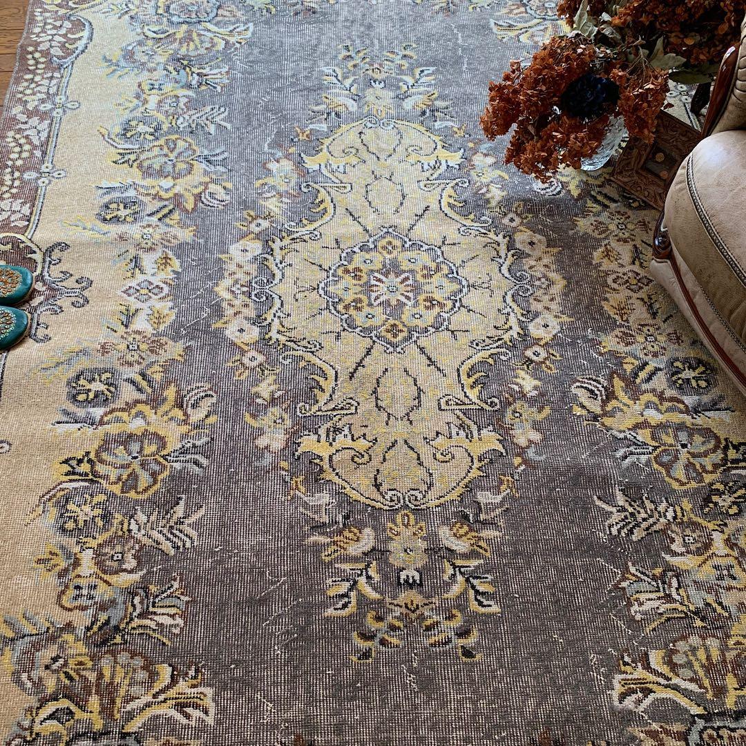 超大判　特大　トルコヴィンテージラグ　278×180スモーキーグレー　トルコラグ