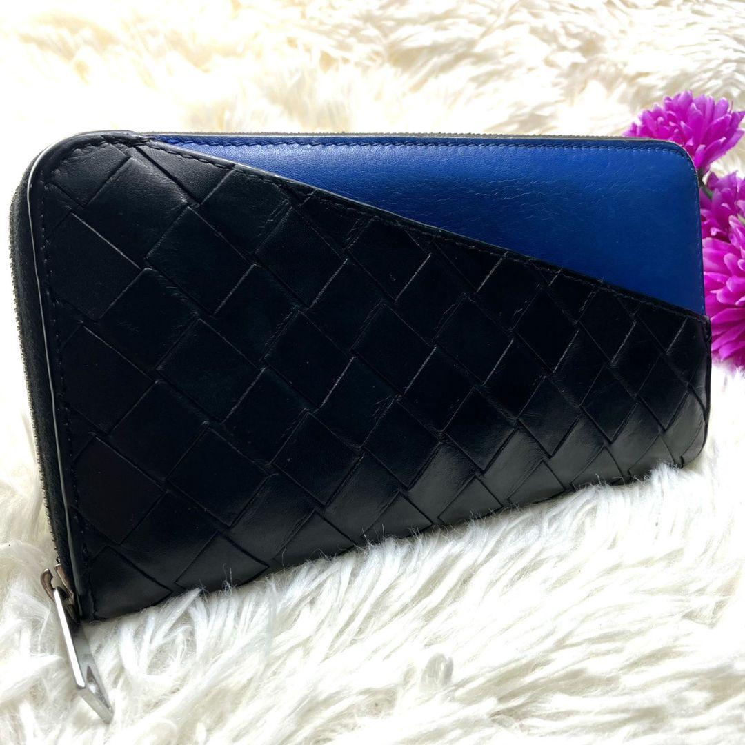 美品✨ボッテガヴェネタ マキシイントレチャート ラウンドジップ 長財布 ブラック