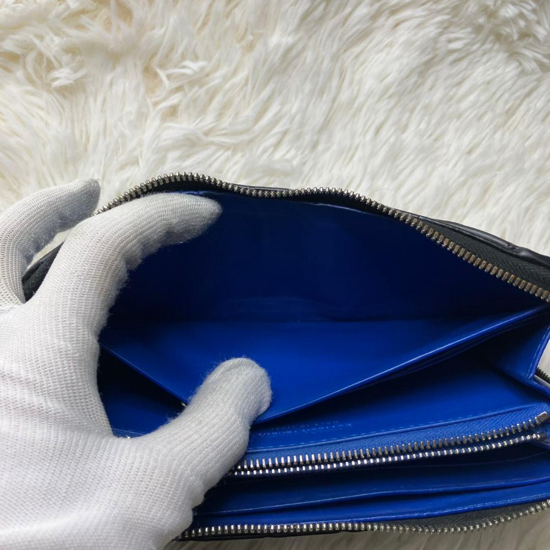 美品✨ボッテガヴェネタ マキシイントレチャート ラウンドジップ 長財布 ブラック